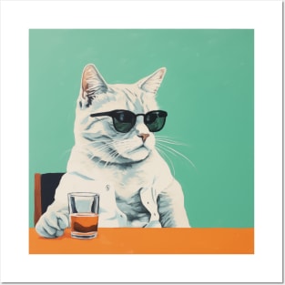 Hipster Cat with Drink Posters and Art